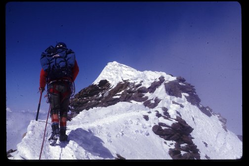 Clive summiting on the Matterhorn in August 1986, having climbed the Hornli Ridge.