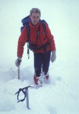 Clive on the summit of Green Gable in the Lake District in full winter conditions